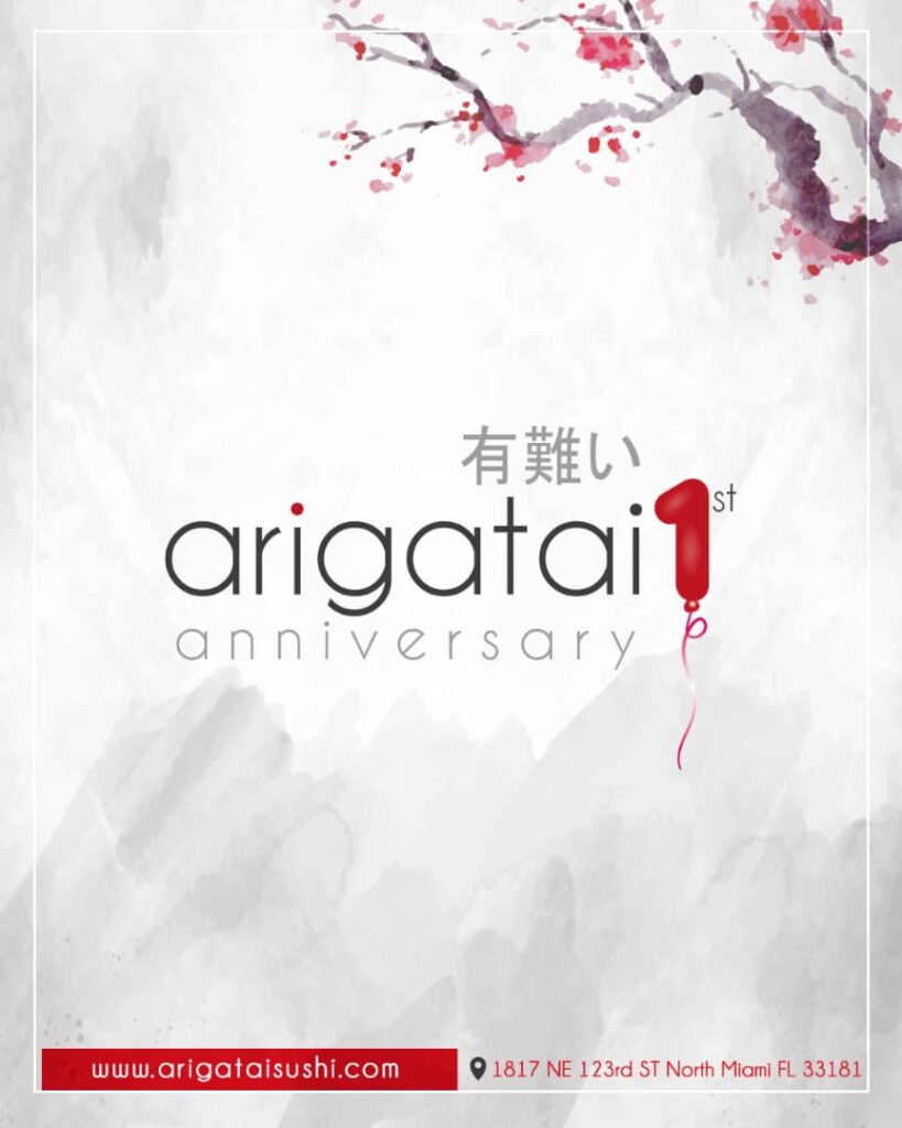 Arigatai's Sushi 1st year anniversary · Saturday 01 May, 2021 - 8:00 PM · Pedro Castillo · Grupo Aditus · Celebrate with us